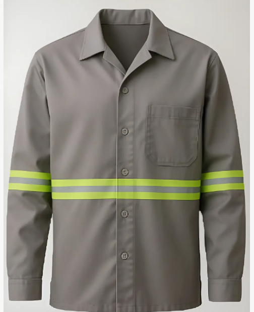 Foto do produto: Jaleco industrial em brim manga longa com faixa refletiva